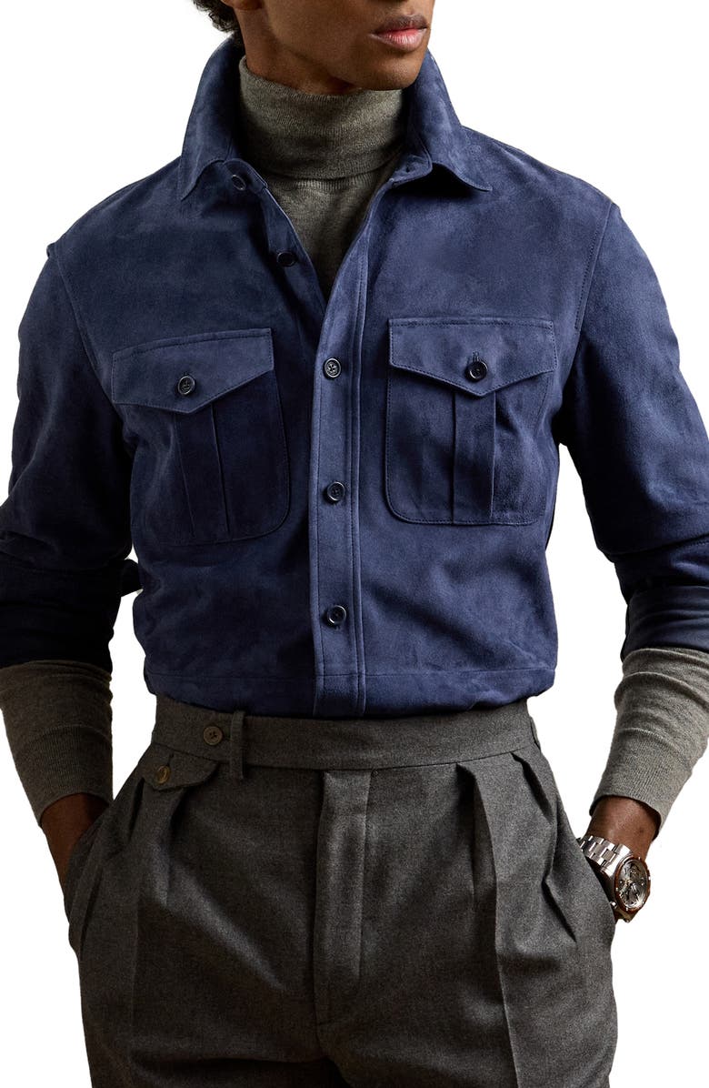 Ralph Lauren Purple Label Barron Suede Shirt Jacket, Main, color,