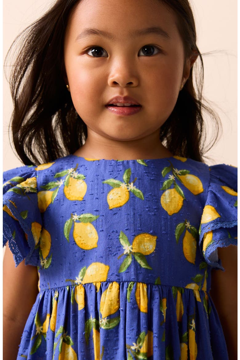 Kids' Lemon Flutter Sleeve Cotton Sundress, Alternate, color, BLUE