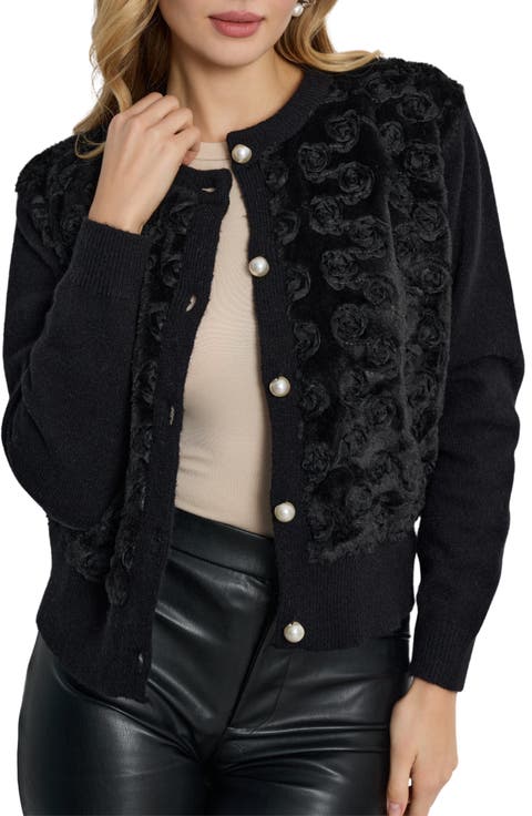 Flower Faux Fur Velour Cardigan