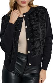 SAACHI Flower Faux Fur Velour Cardigan
