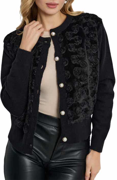 SAACHI Flower Faux Fur Velour Cardigan