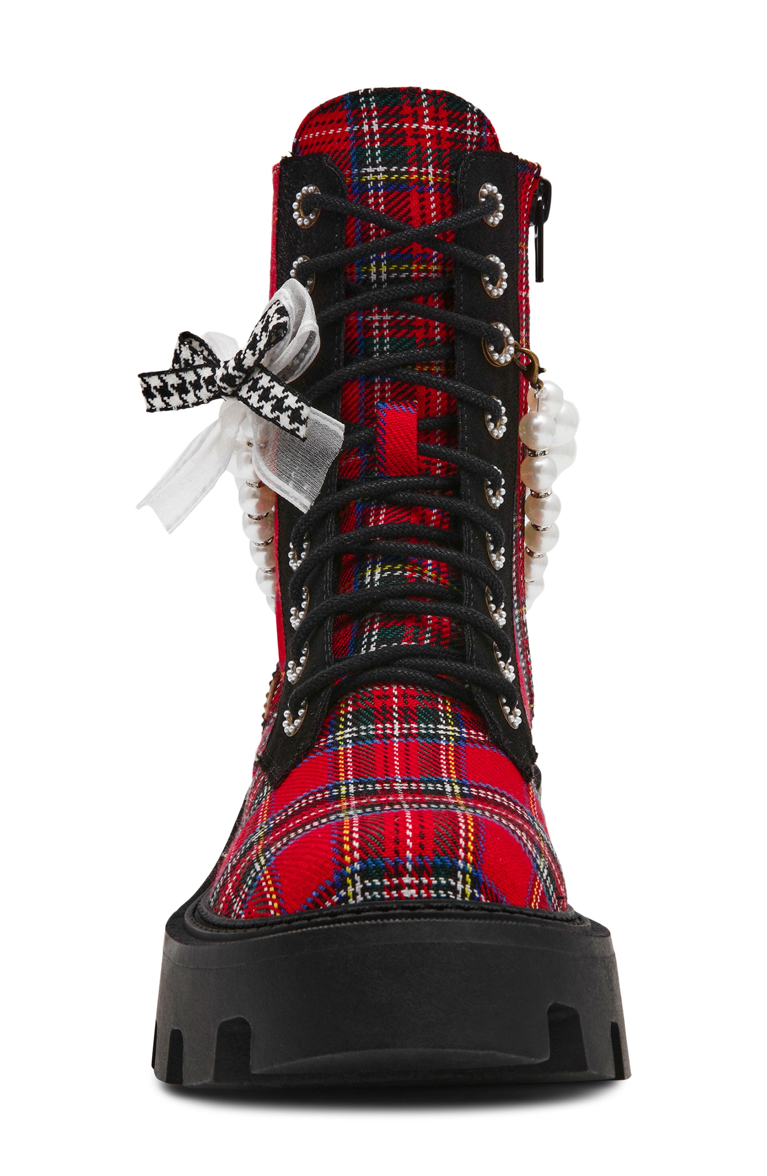 Betsey Johnson Hariett Combat Boot, Alternate, color, Red Plaid