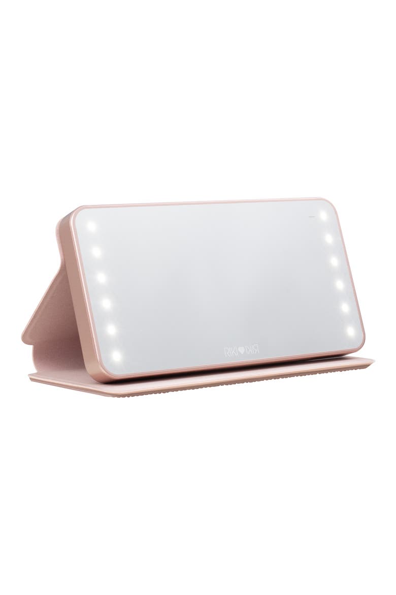 Riki Powerful LED Mirror & Power Bank, Main, color, SPARKLE ROSE GOLD