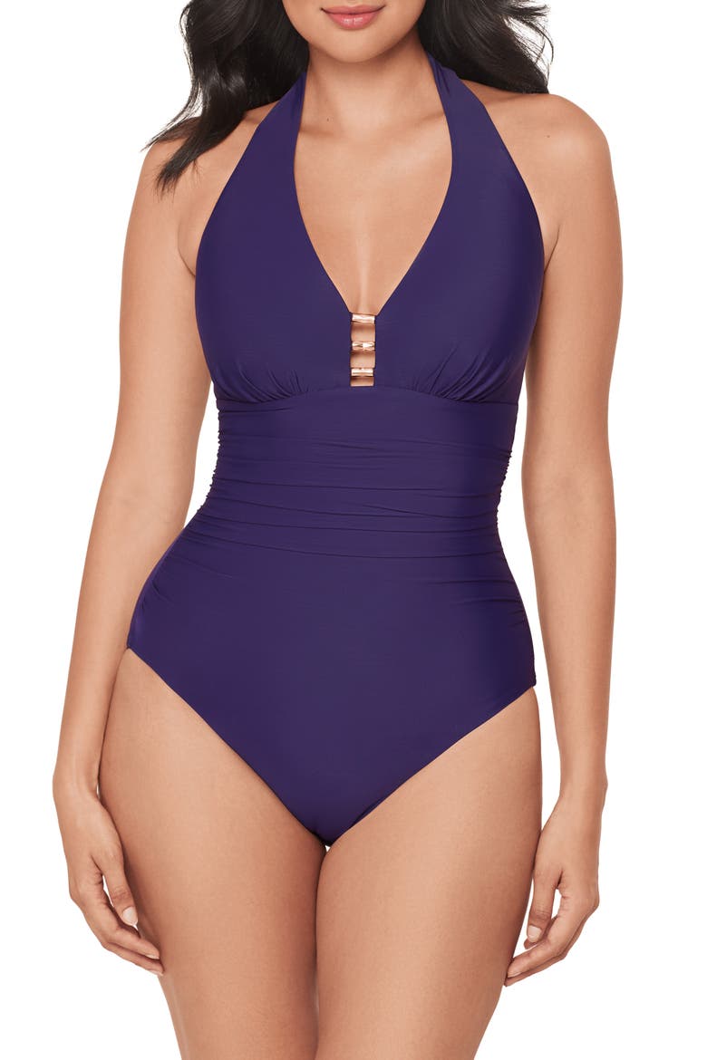 Razzle Dazzle Theia One-Piece Swimsuit, Main, color, MULBERRY