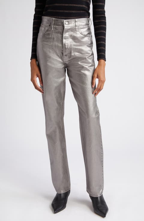 Daniela Metalllic Nonstretch Jeans (Light Gunmetal)