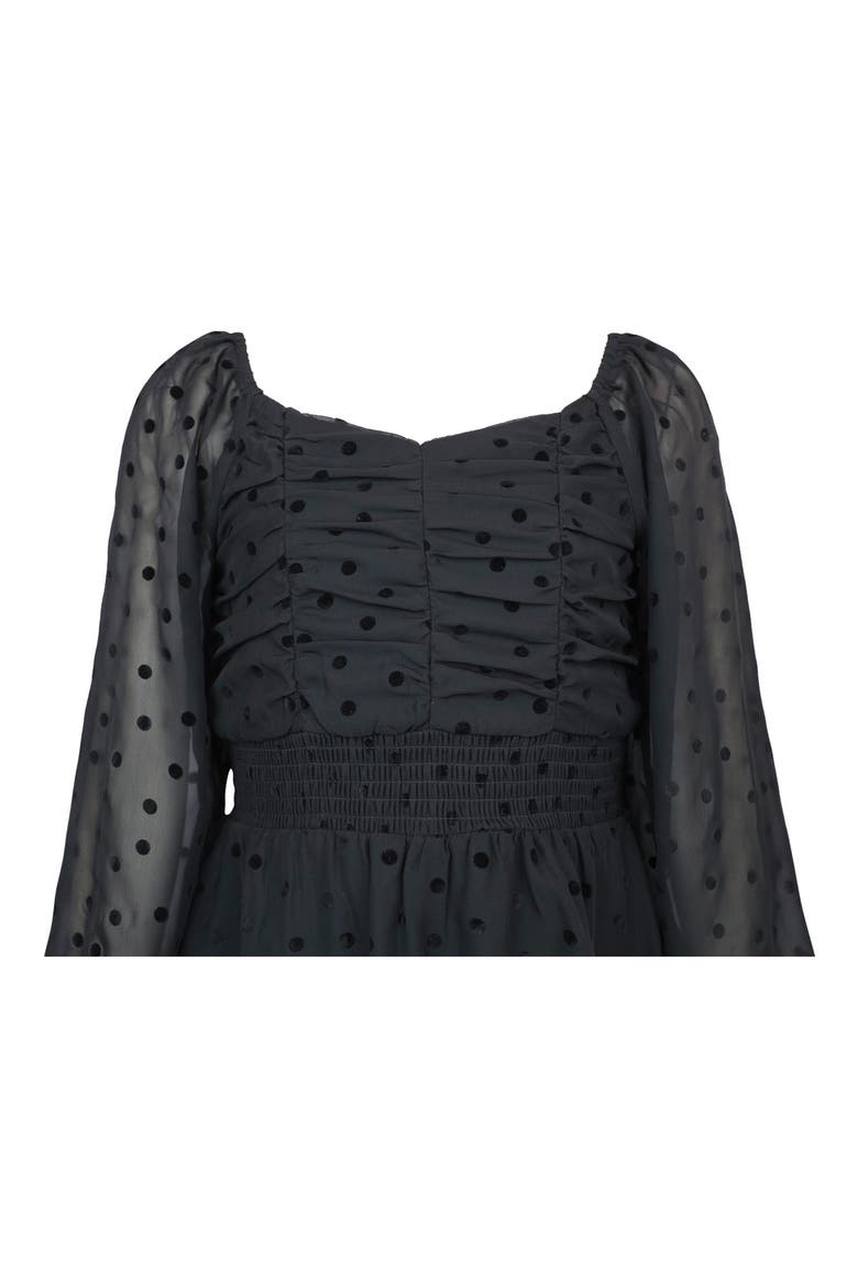 Kids' Flocked Dot Chiffon Skirted Party Romper, Alternate, color, BLACK