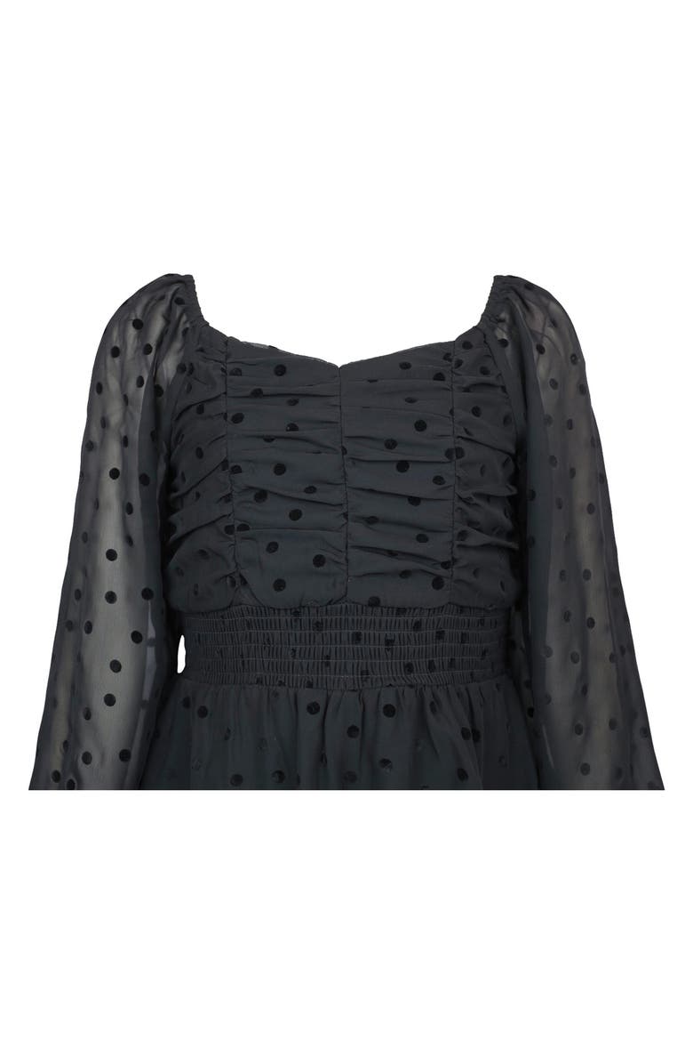 Zunie Kids' Flocked Dot Chiffon Skirted Party Romper, Alternate, color, Black