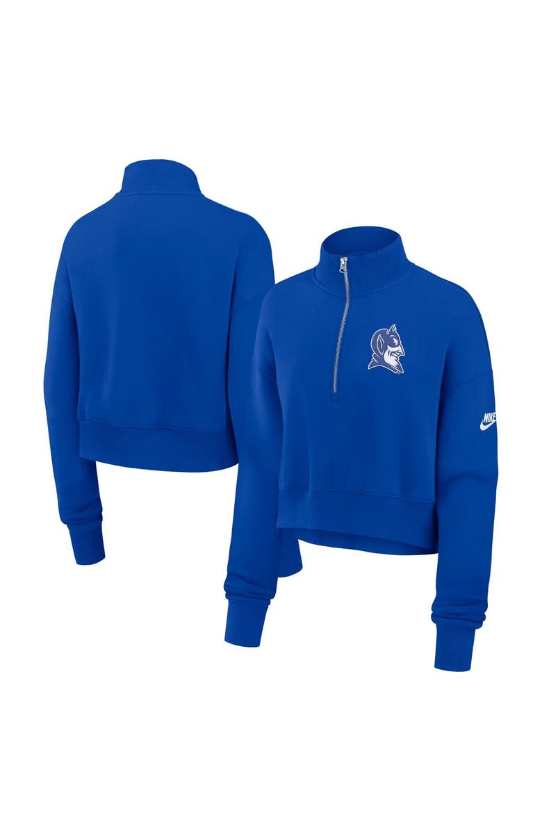 Nike Women's Nike Royal Duke Blue Devils Legacy Elevated Logo Cropped Half-Zip Sweatshirt, Main, color, 