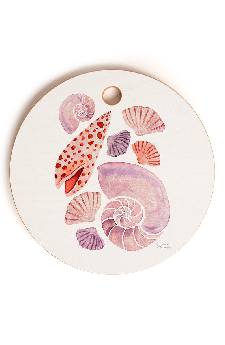 Deny Designs Watercolor Seashells Cutting Board, Main, color, Orange