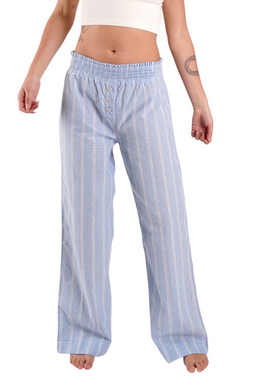 PEACHAUS Chicory Striped Woven-Cotton Pajama Pants in Glacier Blue  product
