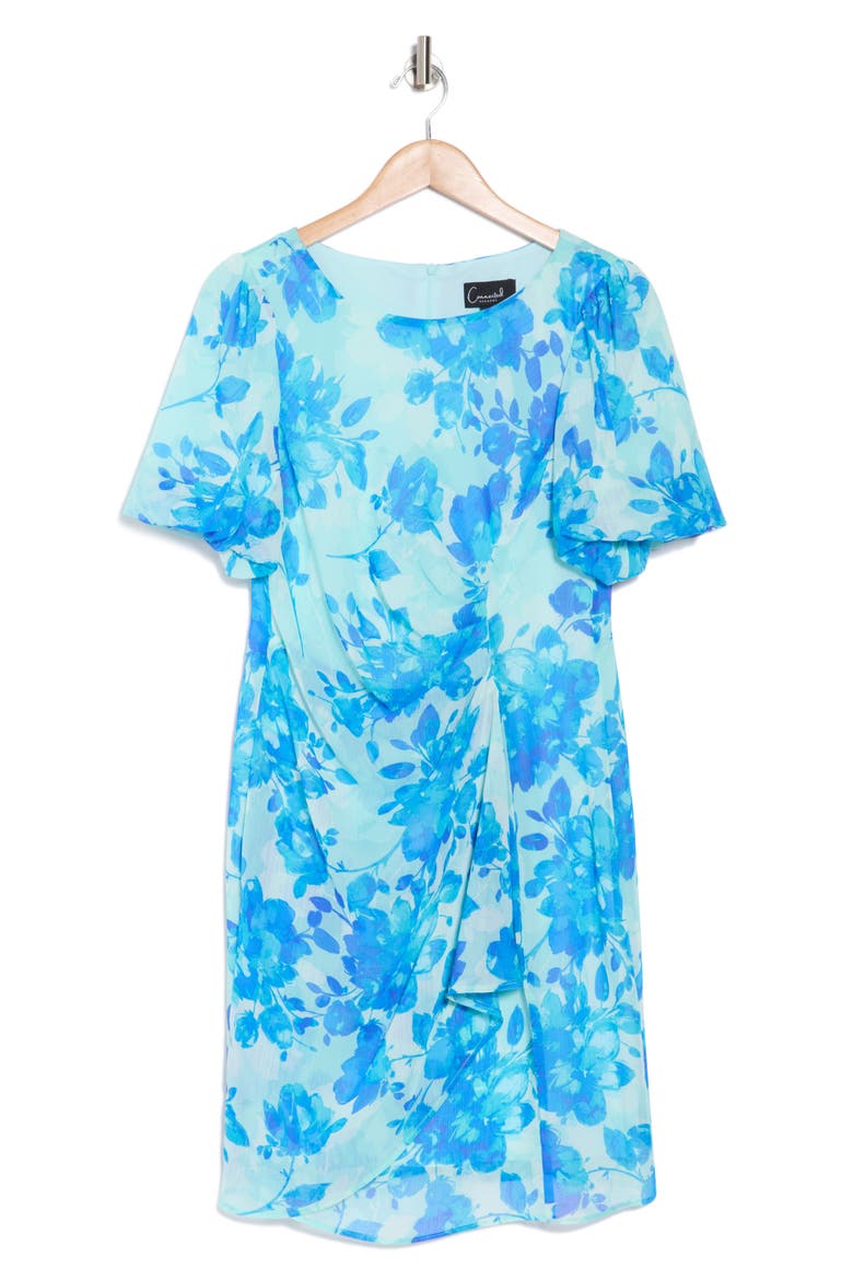 Bubble Sleeve Faux Wrap Dress, Alternate, color, TURQUOISE