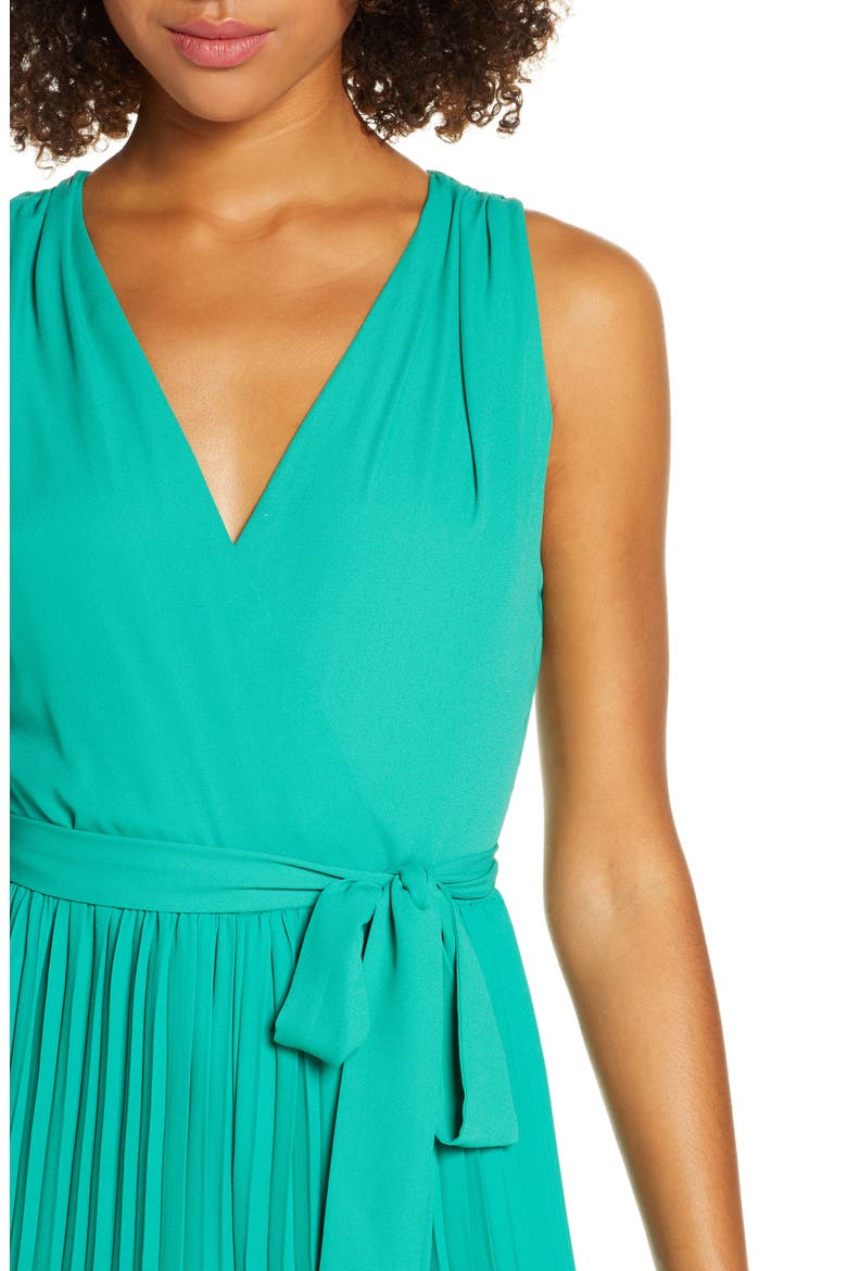 Pleated Faux Wrap Jumpsuit, Alternate, color, TEAL
