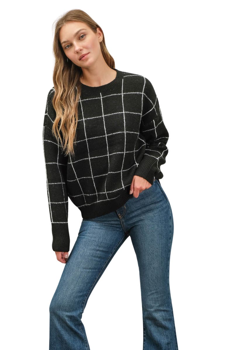 Blu Pepper Windowpane Sweater, Alternate, color, 