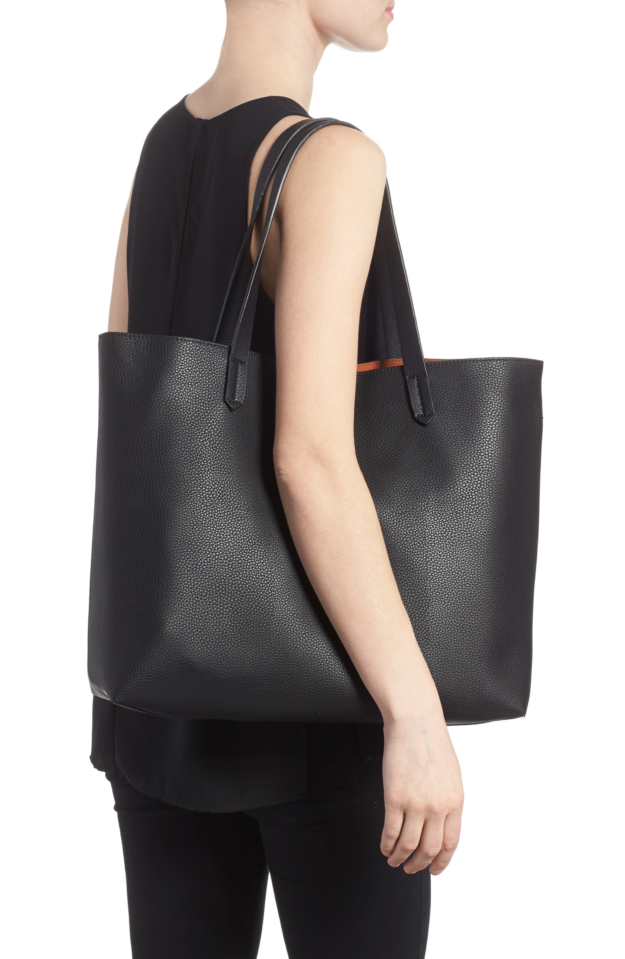 BP. Contrast Lining Faux Leather Tote, Alternate, color, 