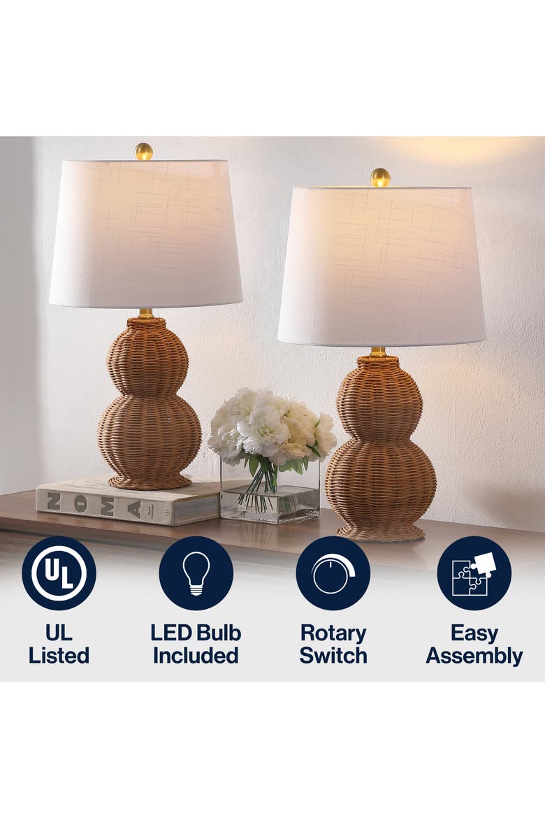 Millie 23" Modern Coastal Woven Rattan Gourd LED Table Lamp, Alternate, color, Dark Brown
