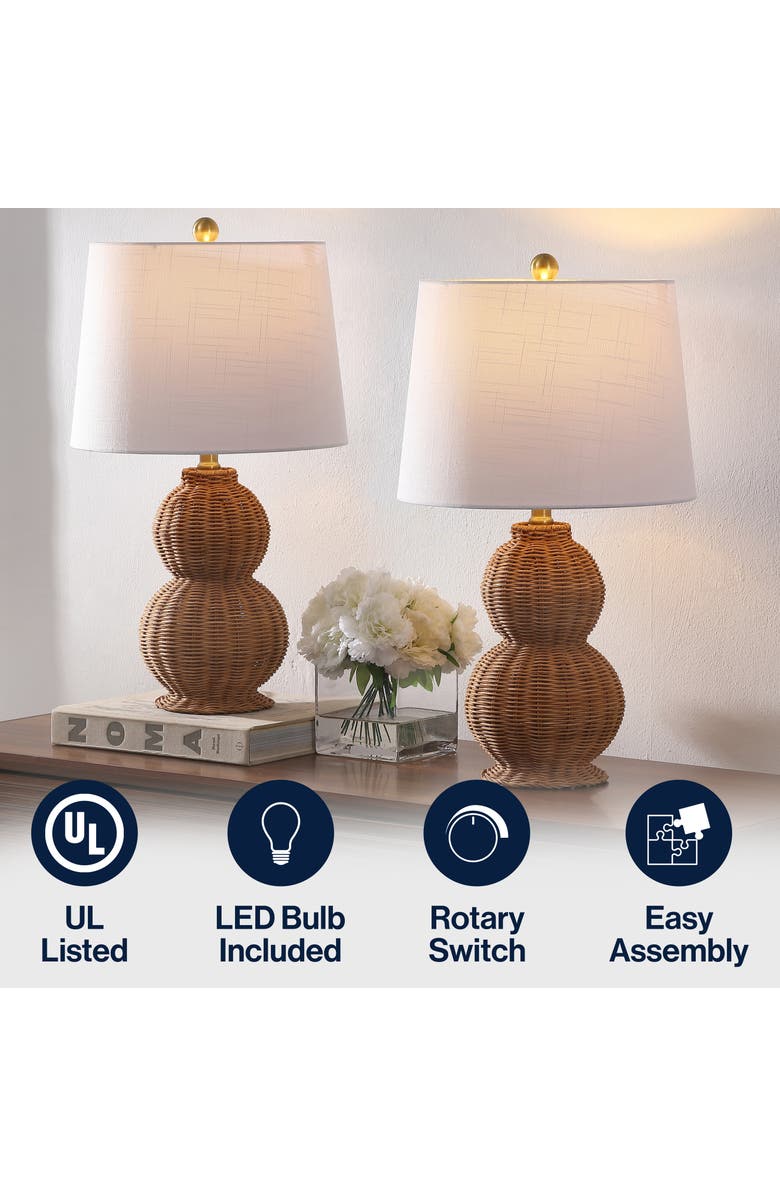 JONATHAN Y Millie 23" Modern Coastal Woven Rattan Gourd LED Table Lamp, Alternate, color, Dark Brown