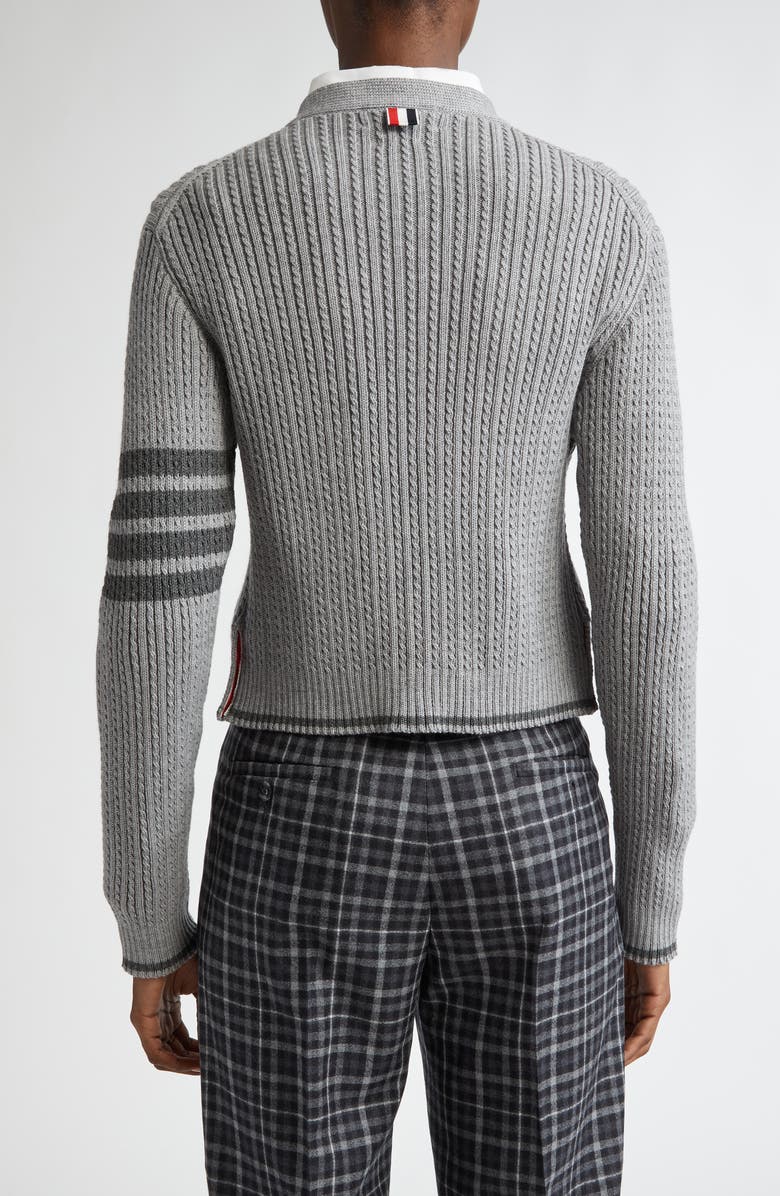 Thom Browne 4-Bar Baby Cable Knit Crop Cardigan, Alternate, color,