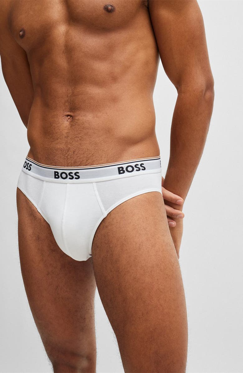 BOSS 3-Pack Power Stretch Cotton Briefs, Main, color, White