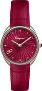 FERRAGAMO Women's Guilloché Dial Embossed Leather Strap Watch, 34mm