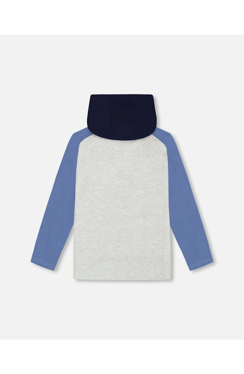 Deux par Deux Boy's Raglan Hooded T-Shirt Gray Mix And Blue, Alternate, color, 