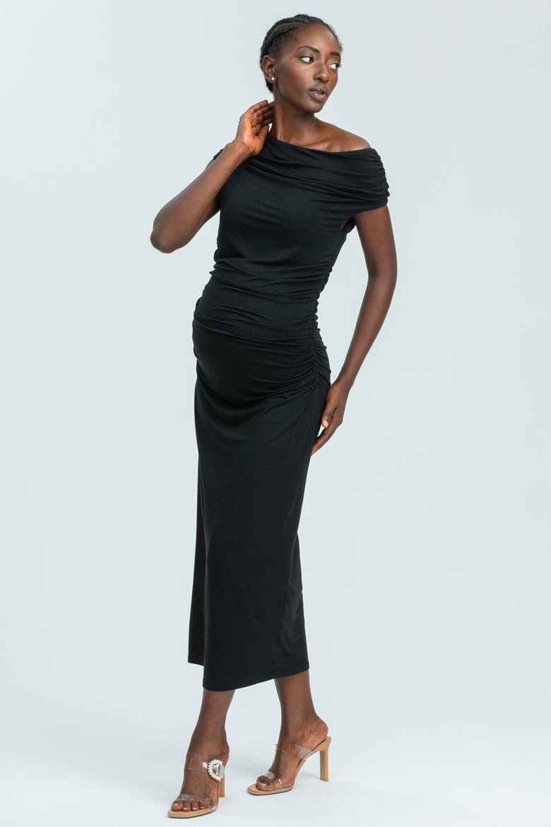 Mulan Off the Shoulder Jersey Maternity Dress, Alternate, color, BLACK