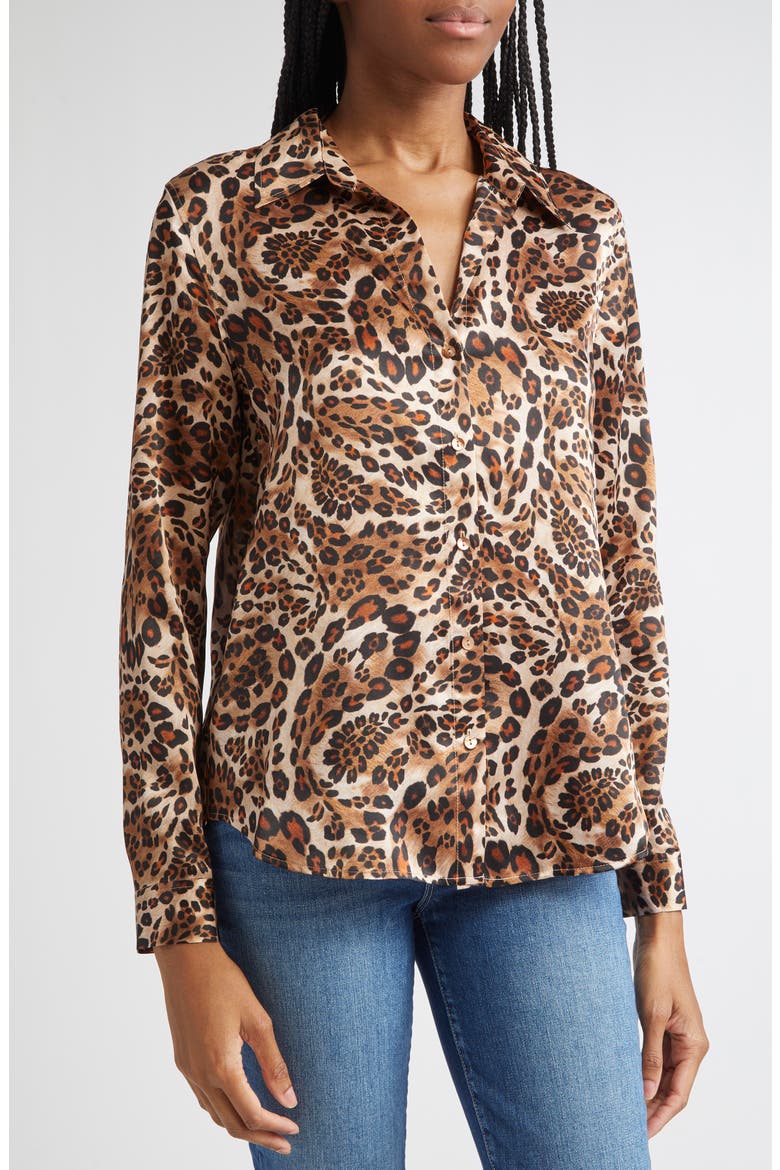Tyler Leopard Print Silk Button-Up Shirt, Alternate, color, CINNAMON