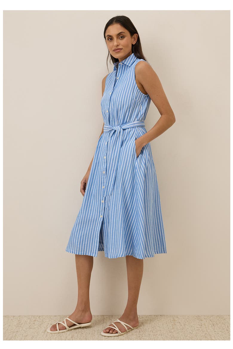 Organic Cotton Sunset Lightweight Cotton Sleeveless Shirtdress, Alternate, color, Blue Bondi Stripe