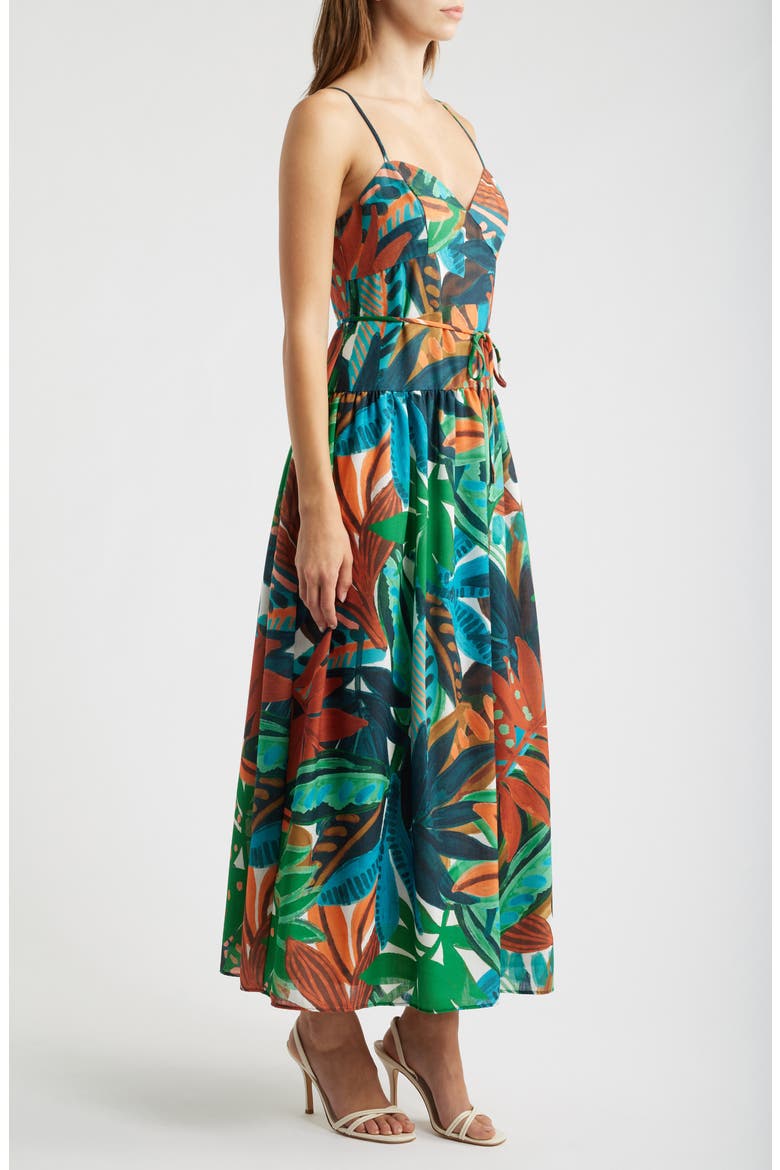 Tropical Print Drop Waist Maxi Dress, Alternate, color, BROWN MULTI