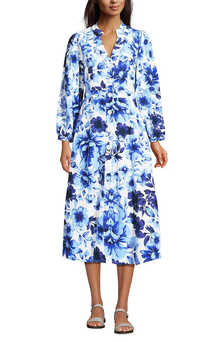 Lands' End Cotton Blend Bracelet Sleeve Midi Shirt Dress, Alternate, color, 