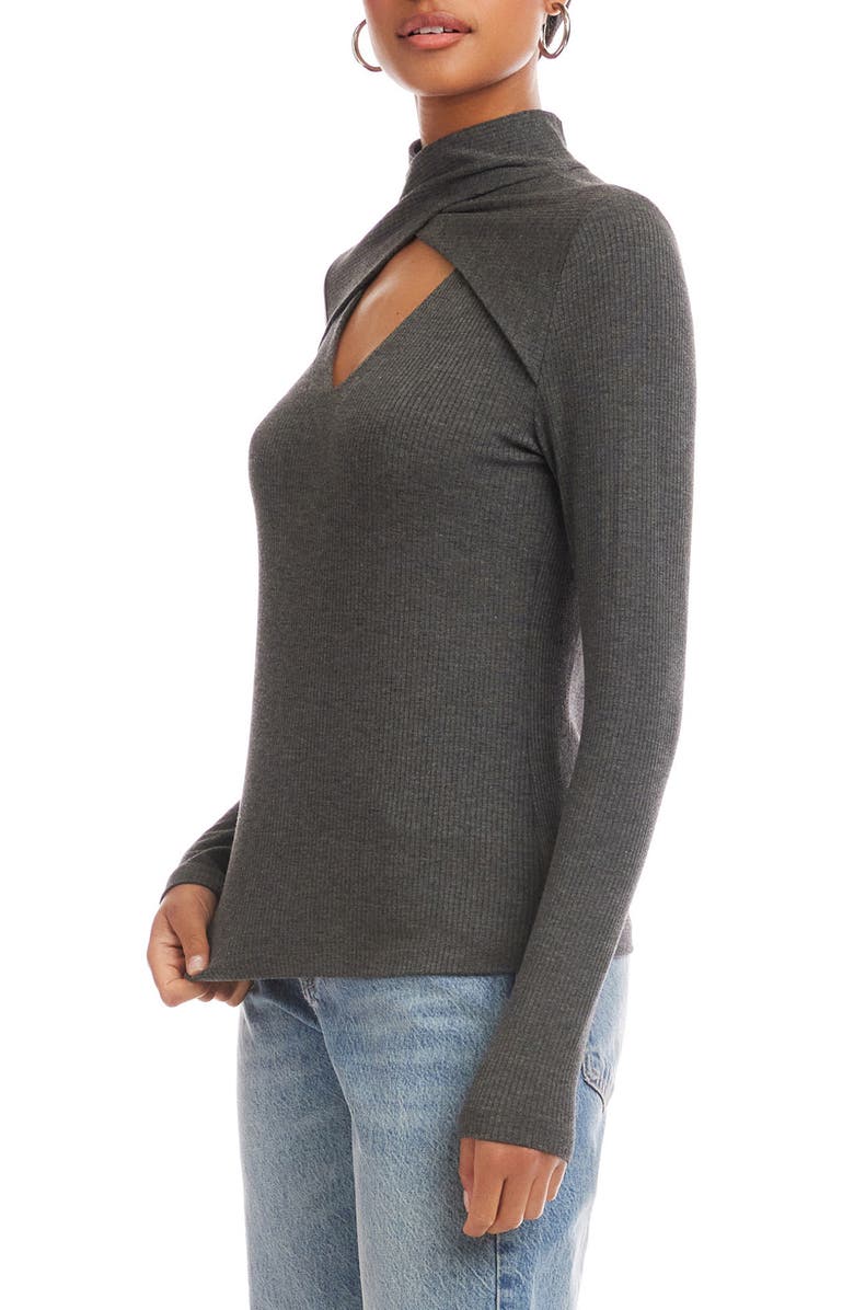 FIFTEEN TWENTY Kari Twist Neck Cutout Rib Top, Alternate, color, Charcoal