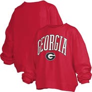 PRESSBOX Women's Pressbox Red Georgia Bulldogs Janise Arch Over Logo Waist Length Oversized Pullover Sweatshirt