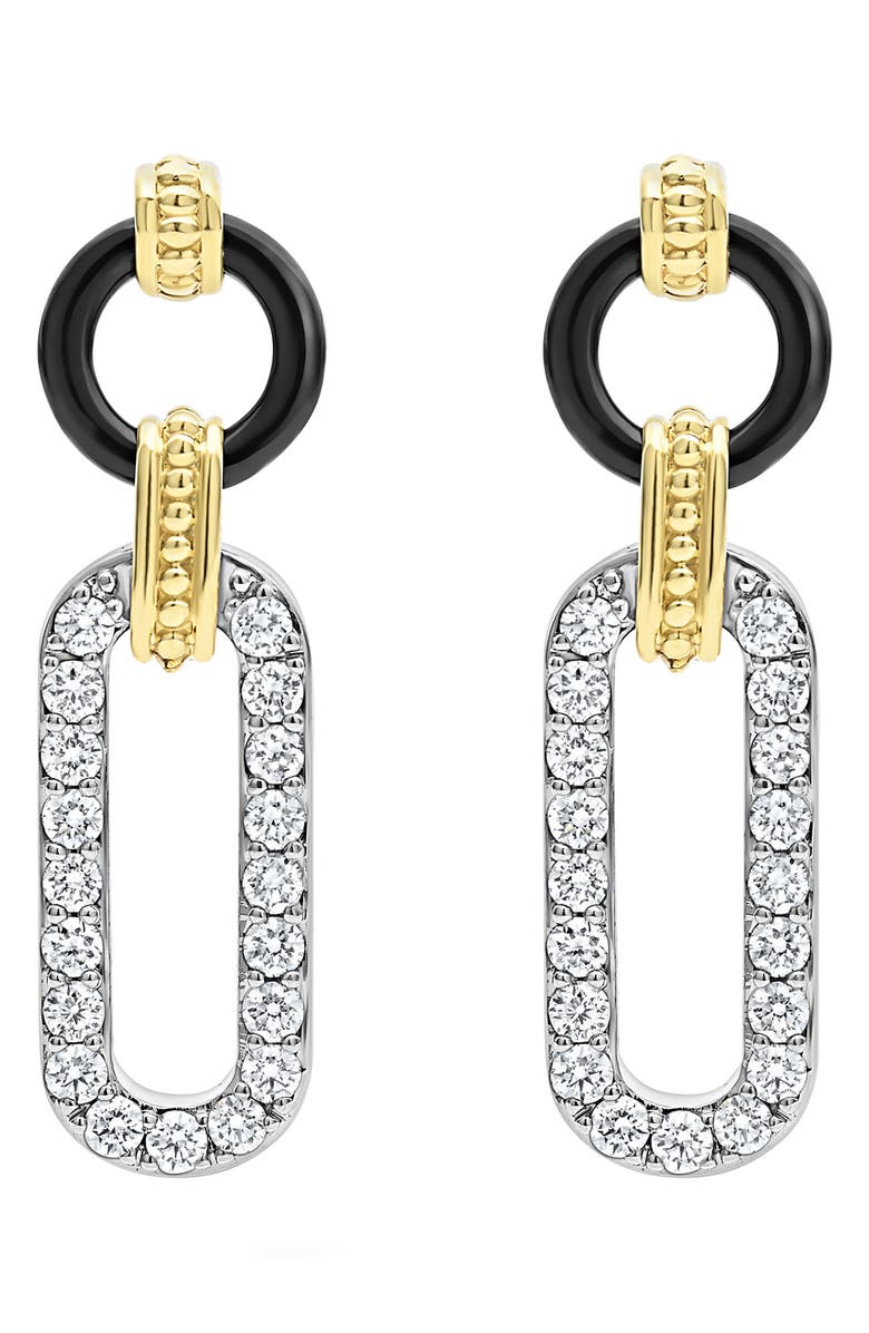 LAGOS Signature Caviar Diamond & Black Ceramic Link Drop Earrings, Alternate, color, Black