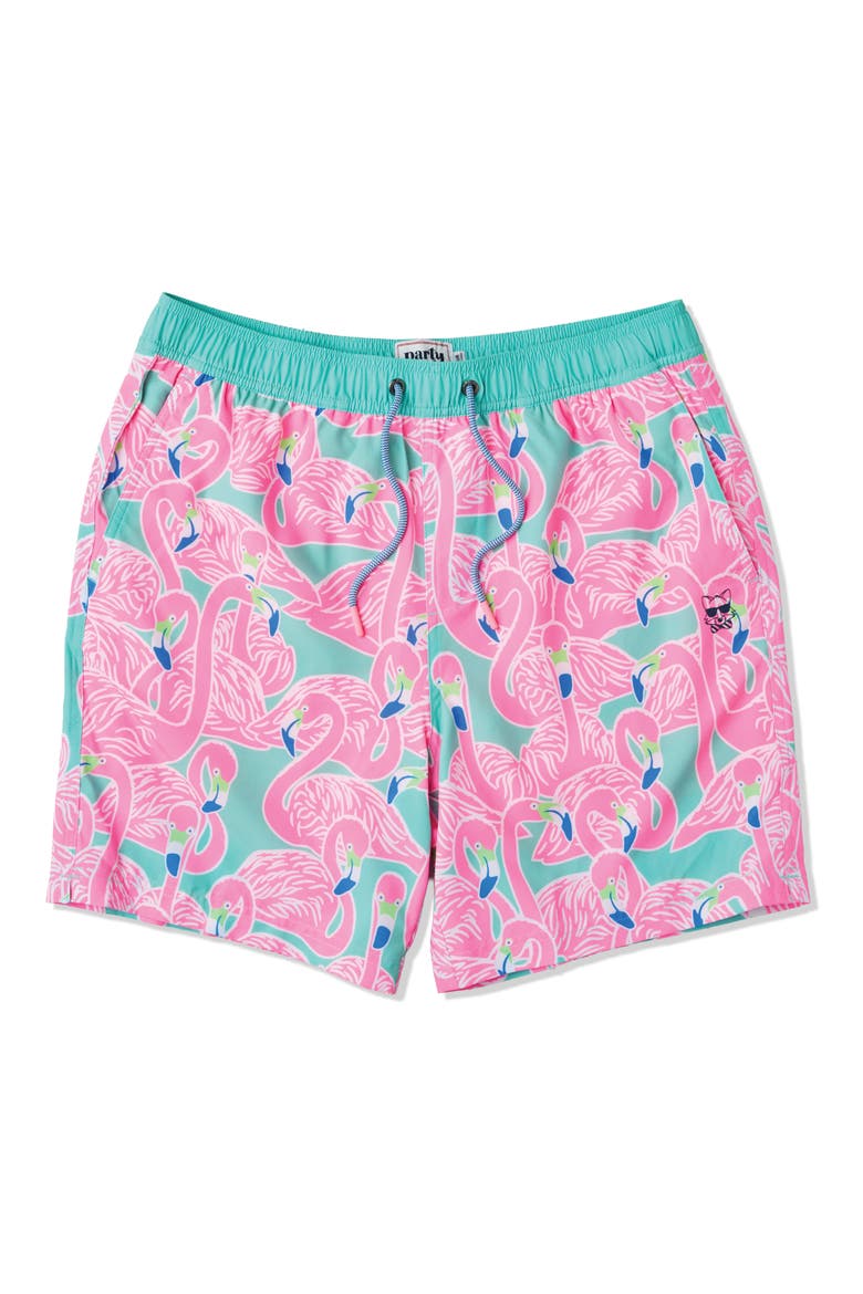 Flockin Aye Happy Hour 7-Inch Swim Trunks, Alternate, color, MINT GREEN