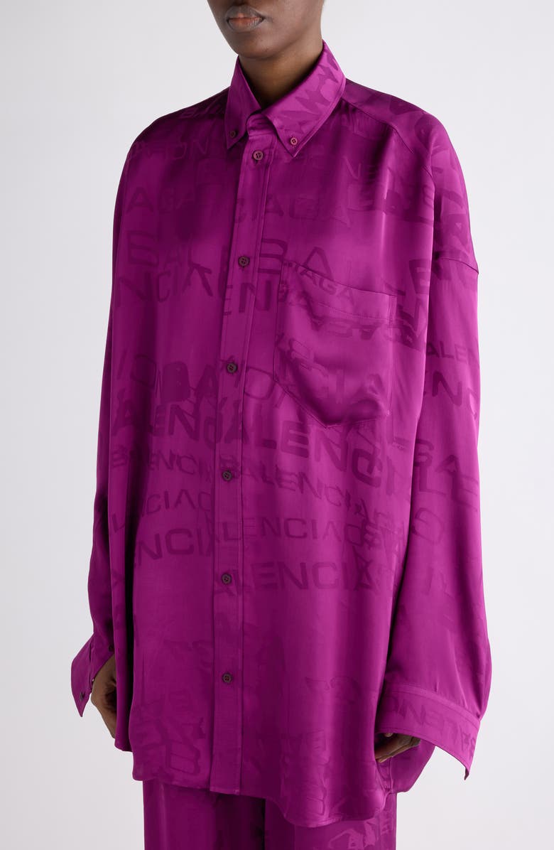 Balenciaga Logo Jacquard Button-Down Cocoon Shirt, Alternate, color, 