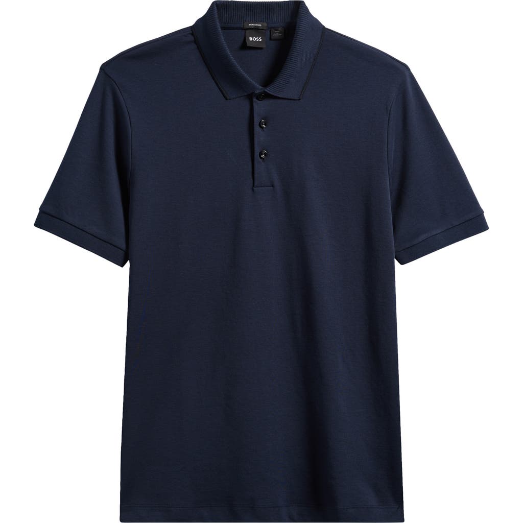 Hugo Boss Boss Phillipson Mercerized Cotton Polo In Dark Blue