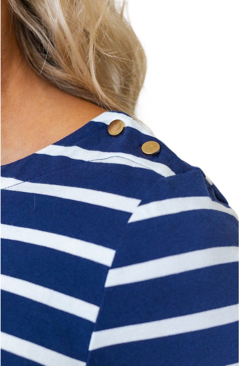 Hope & Henry Women's French Jersey Skater Dress, Alternate, color, Navy And White With Chambray