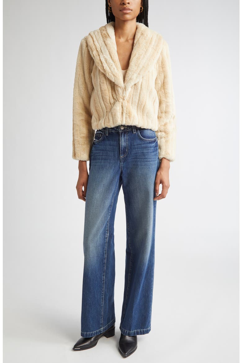 Davy Crop Faux Fur Jacket, Alternate, color, LATTE STRIPED FUR