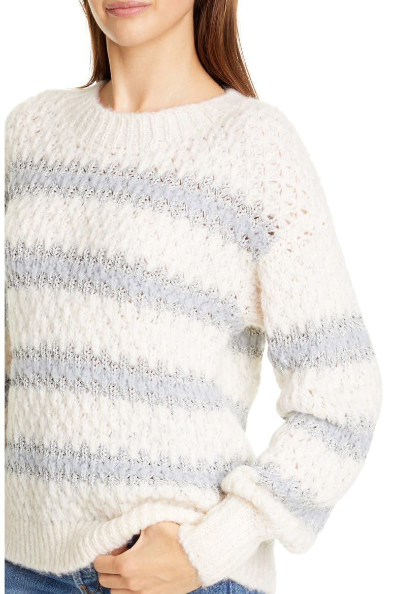 Metallic Stripe Crewneck Sweater, Alternate, color, SNOW/ SMOKE COMBO
