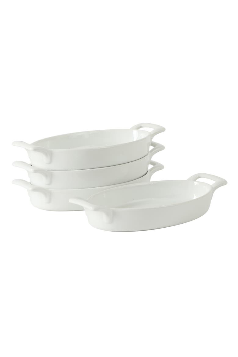 Gracious Dining 4-Piece Oval Au Gratin Stoneware Baking Dish Set, Main, color, White