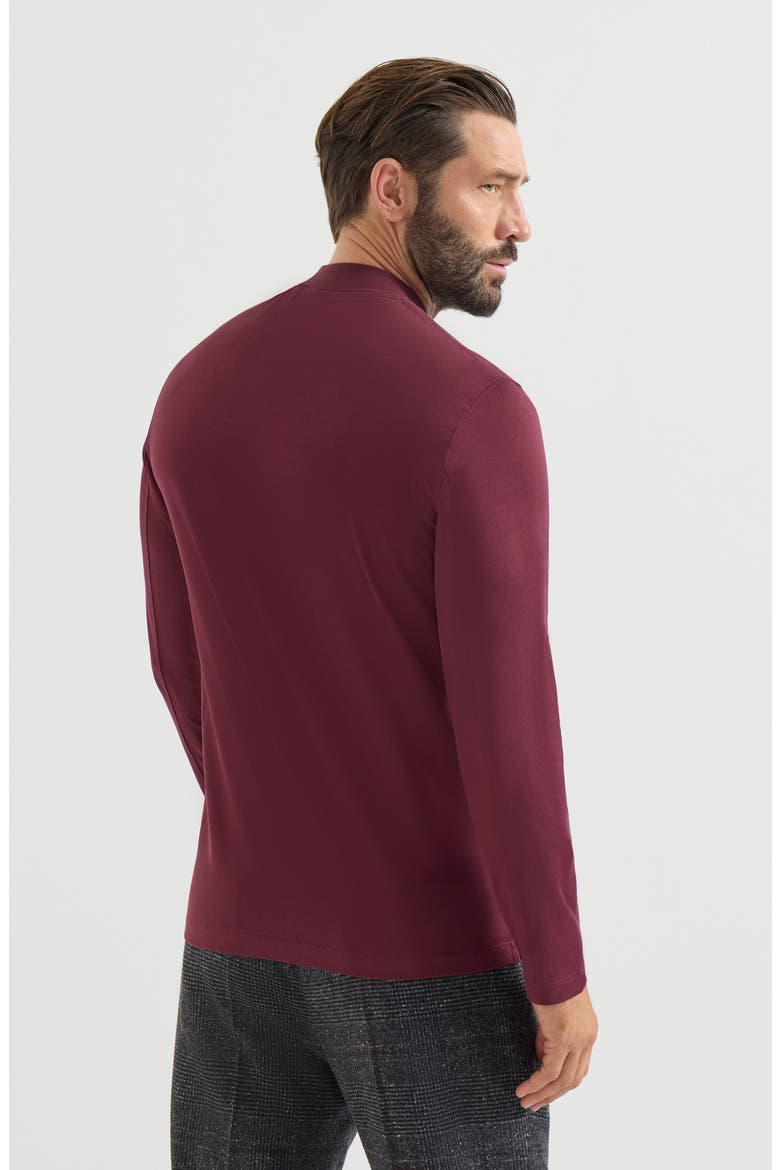 Cotton jersey long sleeve mock neck T-shirt, Alternate, color, Burgundy