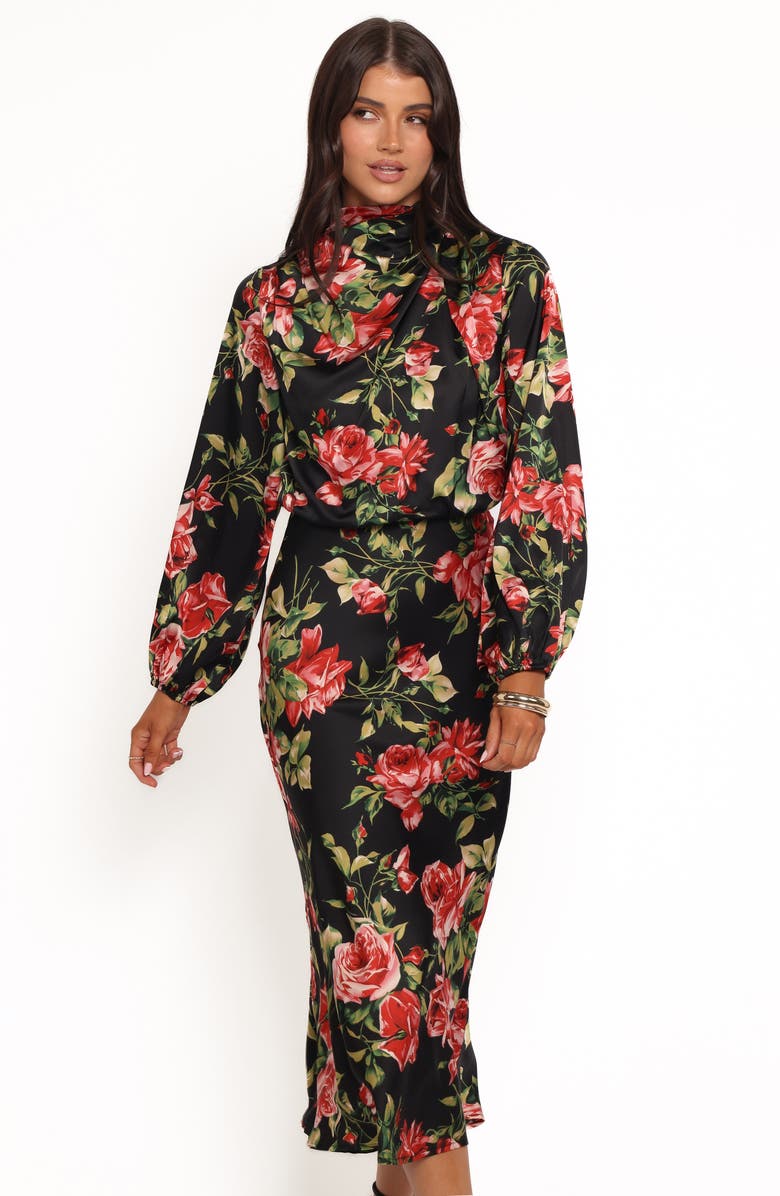 Petal & Pup Perrie Floral Long Sleeve Dress, Alternate, color, Black Floral