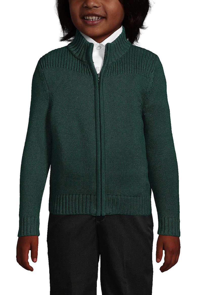 School Uniform Boys Cotton Modal Zip Front Cardigan Sweater, Main, color, Evergreen