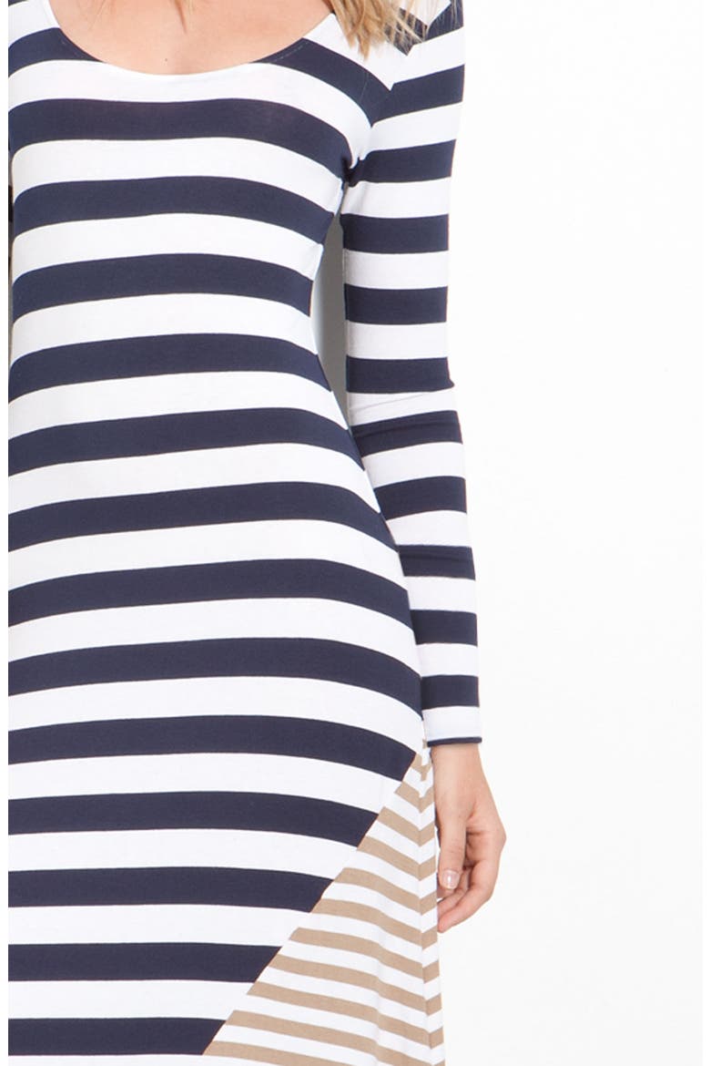 Asymmetrical Accent Stripe Maxi Dress, Alternate, color, NAVY/ CAMEL