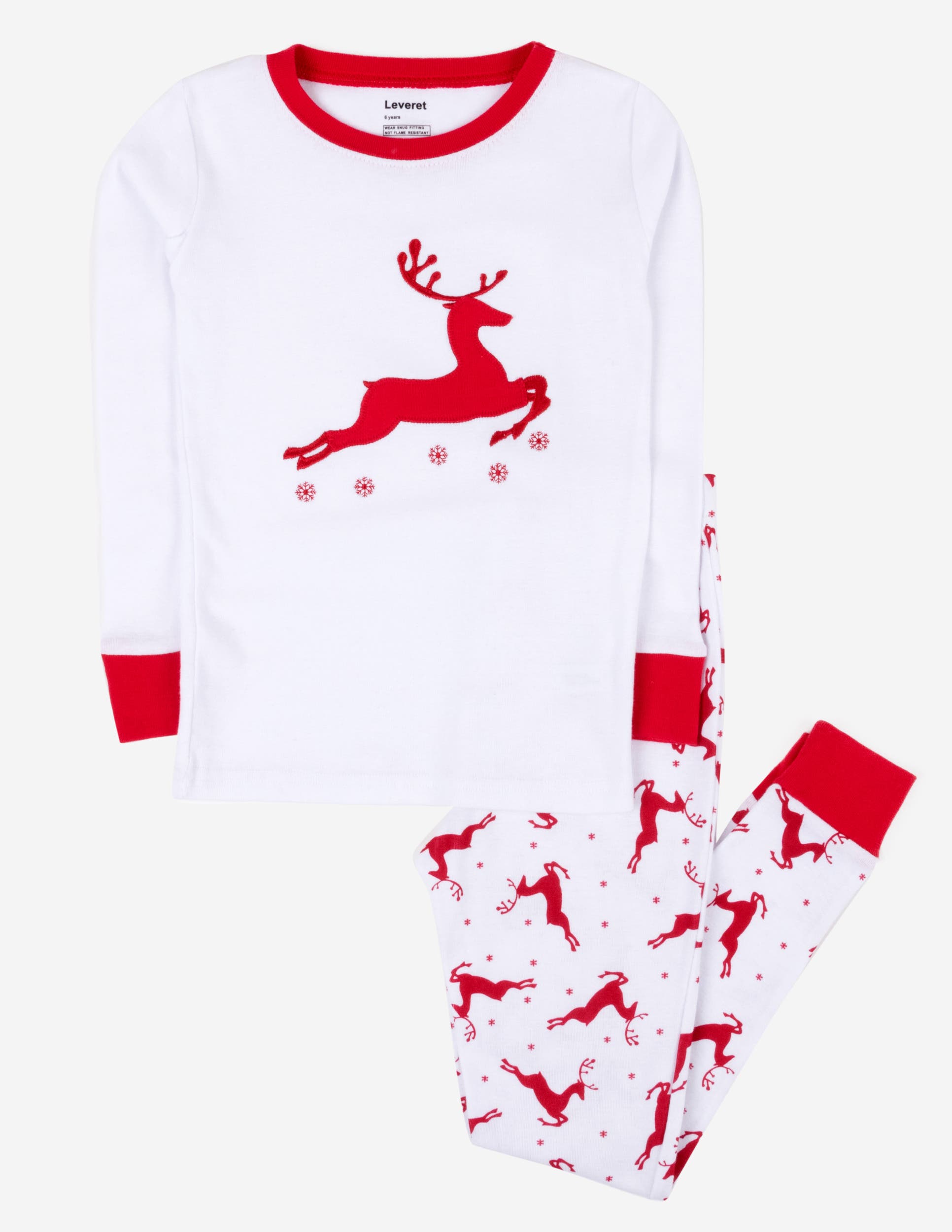 Leveret Kids'  Two-piece Cotton Matching Family Holiday Pajamas, Argyles & Holiday Prints In White