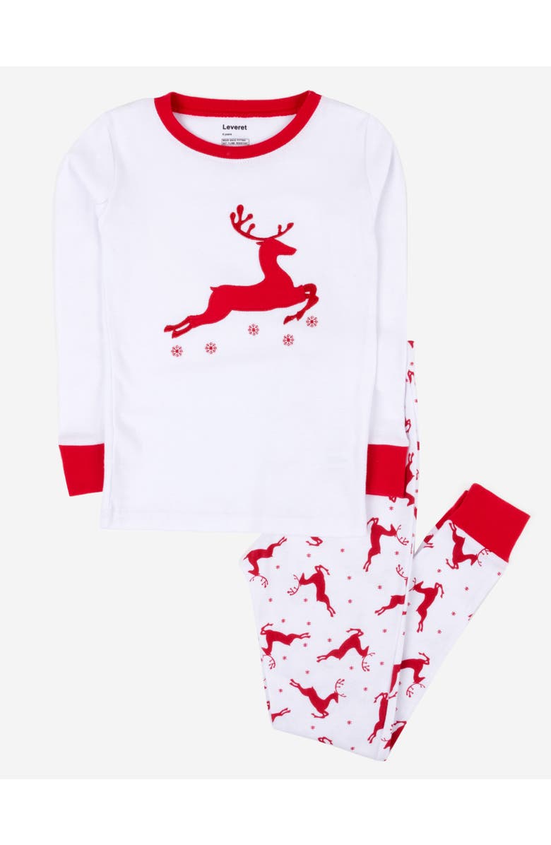 Leveret Two-Piece Cotton Matching Family Holiday Pajamas, Argyles & Holiday Prints, Main, color, Reindeer