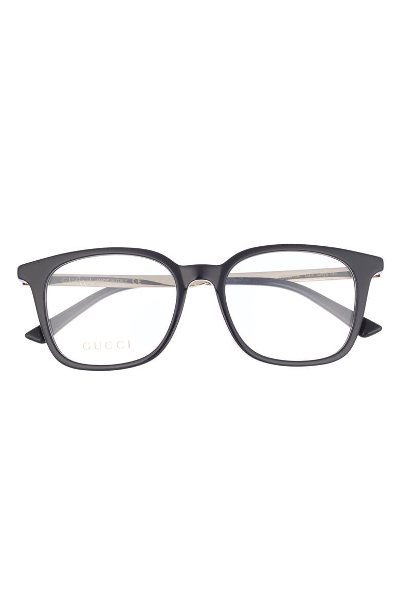 Gucci 52mm Square Optical Glasses, Main, color, Black Gold Transparent