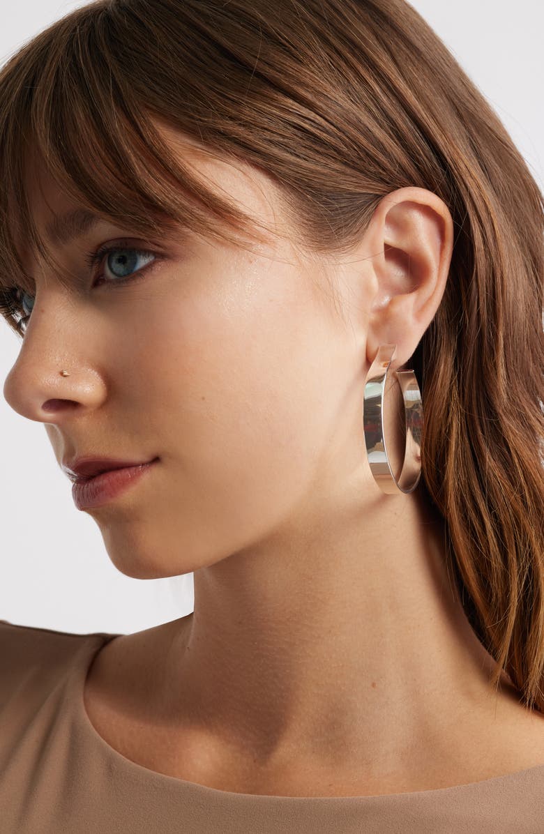 Open Edit Tapered Hoop Earrings, Alternate, color, Silver