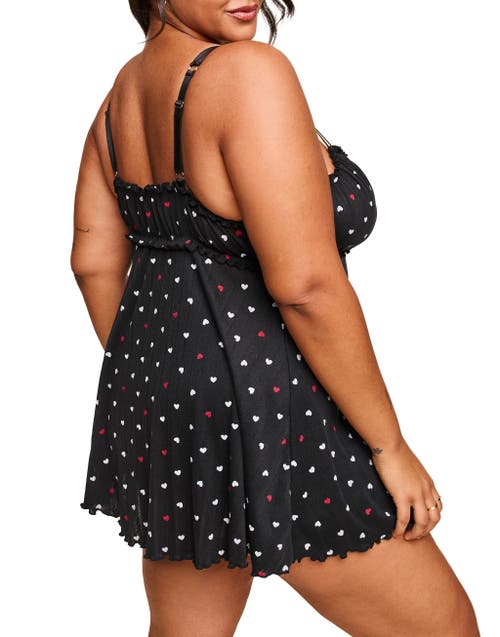 Adore Me Ophylia Babydoll & Hipster Set In Heart Black