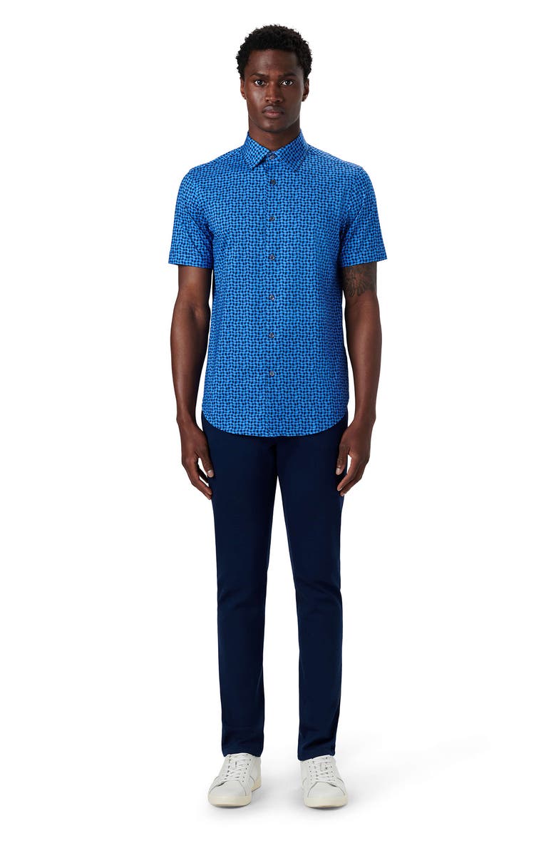 Bugatchi OoohCotton<sup>®</sup> Wavy Check Short Sleeve Button-Up Shirt, Alternate, color, 