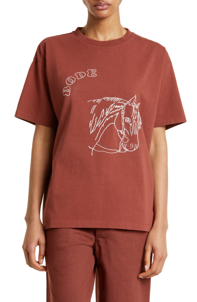 Bode Embroidered Pony Cotton T-Shirt, Main, color, 